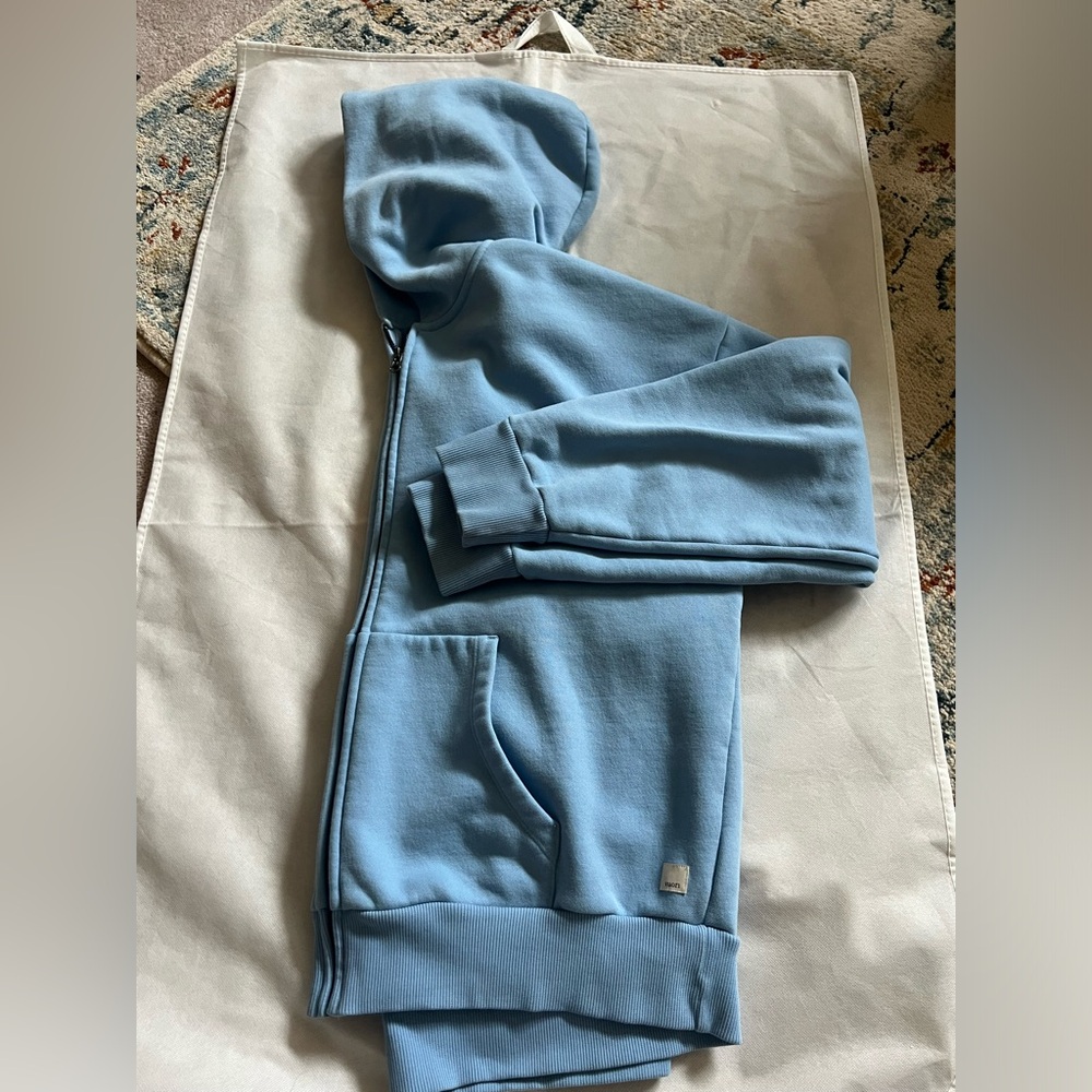 Vuori Restore Full Zip hoodie in the color “spring” blue. - Picture 5 of 8